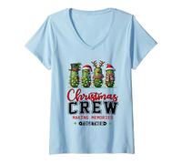 Donna Christmas Crew Making Memories Together Famiglia Divertente Sottaceti Maglietta con Collo a V