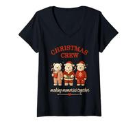 Donna Christmas Crew Making Memories Together Family Bears Maglietta con Collo a V
