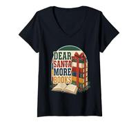 Donna Christmas Dear Santa More Libri Amante Lettura Natale Maglietta con Collo a V