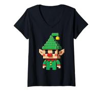 Donna Christmas Elf Block Building Builder Mattone Master Builder Maglietta con Collo a V