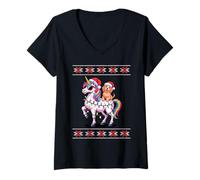 Donna Christmas English Cocker Spaniel Unicorn Sunglasses Maglietta con Collo a V