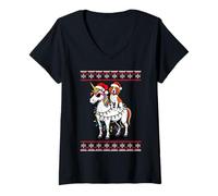 Donna Christmas English Springer Spaniel Unicorn Sunglasses Maglietta con Collo a V