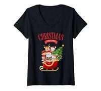Donna Christmas Family Crew - Babbo Natale Slitta Albero Renna Maglietta con Collo a V