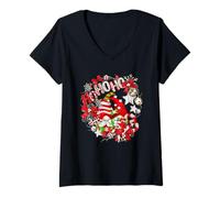 Donna Christmas Gnomes for Xmas Holidays with Cute Santa Hohoho Maglietta con Collo a V