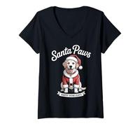 Donna Christmas Golden Retriever X-Mas Santa Paws Dog Maglietta con Collo a V