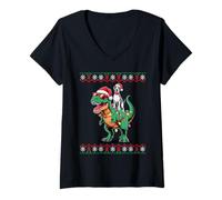Donna Christmas Great Dane T-Rex Dinosaur Tyrannosaurus Rex Maglietta con Collo a V