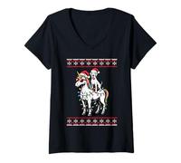 Donna Christmas Great Dane Unicorn Sunglasses Maglietta con Collo a V