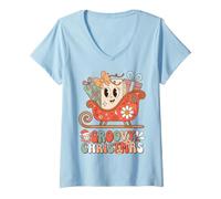 Donna Christmas Groovy Holiday Celebration Maglietta con Collo a V