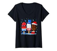 Donna Christmas Ice Cream Orgoglioso Bandiera Americana Uomini Donne Bambini Natale Maglietta con Collo a V