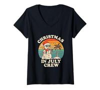 Donna Christmas In July Crew Retro Vintage Pupazzo di neve Estate Natale Maglietta con Collo a V
