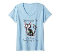 Donna Christmas Is Fine I'm Fine Grumpy Black Xmas Cat Chaos Maglietta con Collo a V