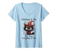Donna Christmas Is Fine I'm Fine Grumpy Xmas Cat Christmas Chaos Maglietta con Collo a V