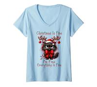 Donna Christmas Is Fine I'm Fine Grumpy Xmas Cat Christmas Chaos Maglietta con Collo a V