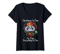 Donna Christmas Is Fine I'm Fine Grumpy Xmas Panda Bear Maglietta con Collo a V