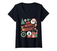Donna Christmas Jolly Merry And Bright Maglietta con Collo a V