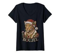Donna Christmas Leopard Boujee Glamour Divertente Natale Maglietta con Collo a V