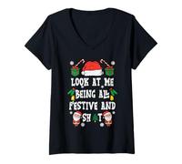 Donna Christmas Look At Me Festive And Funny Xmas Humor Uomini Donne Maglietta con Collo a V