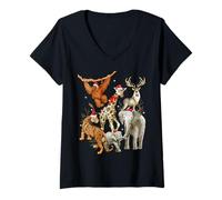 Donna Christmas Men Women Kids Wildlife Zoo Day Beautiful Animals Maglietta con Collo a V