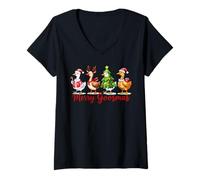 Donna Christmas Merry Goosemas Silly Goose Tee Maglietta con Collo a V