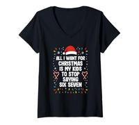 Donna Christmas Parents Kids Six Seven Meme Maglietta con Collo a V