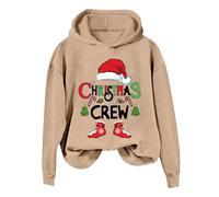 Donna Christmas Print Fashion Casual Solid Color Loose Long Sleeved Letter Print Felpa con cappuccio da donna, cachi, L