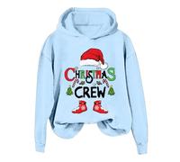 Donna Christmas Print Fashion Casual Solid Color Loose Long Sleeved Letter Print Felpa con cappuccio da donna, Azzurro, L