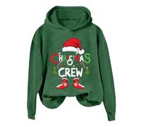Donna Christmas Print Fashion Casual Solid Color Loose Long Sleeved Letter Print Felpa con cappuccio da donna, verde, XXL