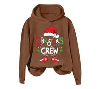 Donna Christmas Print Fashion Casual Solid Color Loose Long Sleeved Letter Print Felpa con cappuccio da donna, caffè, L