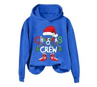 Donna Christmas Print Fashion Casual Solid Color Loose Long Sleeved Letter Print Felpa con cappuccio da donna, Blu, M