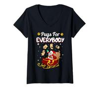 Donna Christmas Pugs for Everybody Santa's Sleigh Pug Dog Lover Maglietta con Collo a V