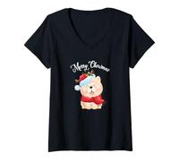 Donna Christmas Santa Hat Chowmas Chow Chow Maglietta con Collo a V