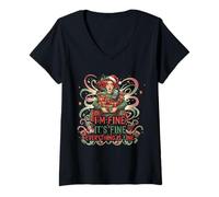 Donna Christmas Shopper It's Fine Christmas Shopping Stress Design Maglietta con Collo a V