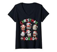 Donna Christmas Squad Animali Fattoria Famiglia Corrispondenza Natale Maglietta con Collo a V