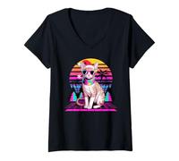 Donna Christmas Synthwave Cornish Rex Sunglasses Maglietta con Collo a V