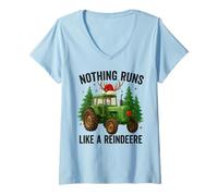 Donna Christmas Tractor Farm Nothing Runs Like A Renna Xmas Maglietta con Collo a V