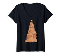 Donna Christmas Tree Capybara Maglietta con Collo a V