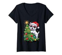 Donna Christmas Tree West Highland White Terrier Westie Maglietta con Collo a V