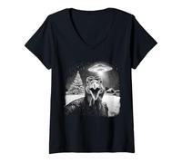 Donna Christmas Turkey Selfie UFO Funny Black & White Vintage Maglietta con Collo a V