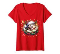 Donna Christmas Vibes for Cat Lover with Mistletoe Winter Kitten Maglietta con Collo a V