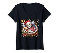 Donna Christmas Vibes for Puppy Mom Xmas Decor for Shih Tzu Lovers Maglietta con Collo a V