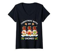 Donna Christmas with My Gnomies Camicia Xmas Red GNOME Buffalo Plaid Maglietta con Collo a V