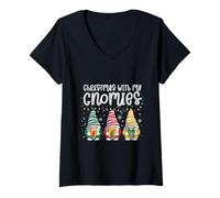 Donna Christmas with My Gnomies Elfo di Natale Babbo Natale Maglietta con Collo a V