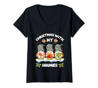 Donna Christmas with My Gnomies Tshirt Buffalo Pigiama Plaid Bianco Maglietta con Collo a V