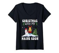 Donna Christmas with My Maine Coon Cat Kitty Funny Xmas Maglietta con Collo a V