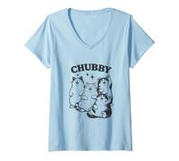 Donna Chubby Happy Cats, Simpatica Decorazione a Forma di Gattino, Stile retrò Maglietta con Collo a V