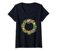 Donna Chuck E. Cheese Christmas Classic Characters Wreath Maglietta con Collo a V