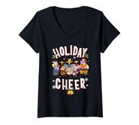 Donna Chuck E. Cheese Christmas Holiday Cheer Group Shot Maglietta con Collo a V
