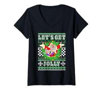 Donna Chuck E. Cheese Christmas Let's Go Jolly Ugly Sweater Maglietta con Collo a V