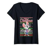 Donna Chuck E. Cheese Christmas Merry Cheesemas Ugly Sweater Maglietta con Collo a V