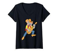 Donna Chuck E. Cheese Cowboy Chuck E. Playing Guitar Distressed Maglietta con Collo a V